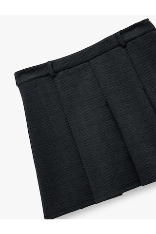 Koton Slim Fit Viskon Karışımlı Kalın Pileli Mini Etek Siyah 6wal70031ık Siyah