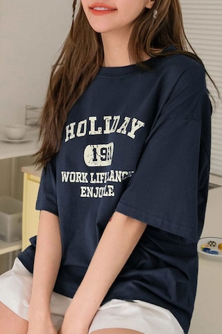 Unisex Holiday Baskılı Tasarım Tshirt Lacivert