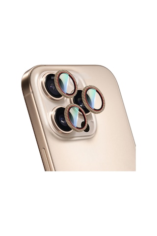 Apple Uyumlu   iPhone 16 Pro Caseworld Karbon Fiber Serisi Anti Reflective Kamera Lens Koruyucu Gold-kırmızı