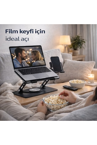 Polham 360 Dönebilen Full Metal Laptop Tablet Telefon Standı Katlanabilir, Kaydırmaz, Yükseklik Ve Açı Ayarlı Ergonomik Masaüstü Stand