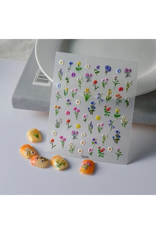 Flybuy 1 Adet 5d Kabartmalı Çiçek Tırnak Sanat Çıkartmalar, Renkli & Kendinden Yapışkanlı Ts3802