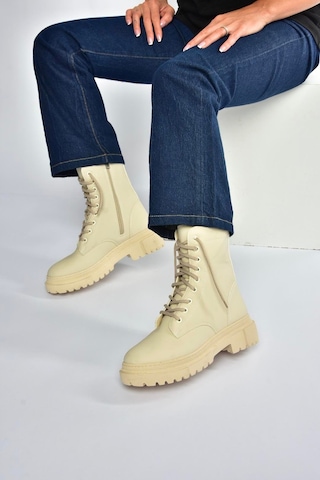 Fox Shoes V973192401 Bej Nubuk Kalın Tabanlı Postal Bot Bej-nubuk