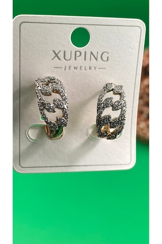 Xuping Rose Gold Zincir Desenli Taşlı Halka Küpe Gold
