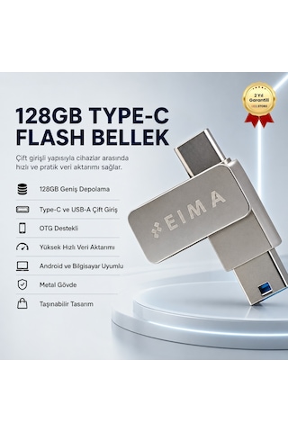 128gb Type-c Usb Flash Bellek Çift Girişli Otg Destekli Yüksek Hızlı Taşınabilir Depolama-1354