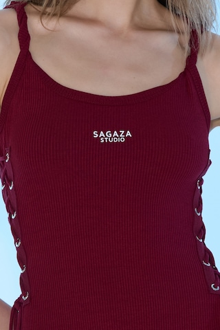 Sagaza Studio Ss6000 Askılı Yandan Bağcıklı Mini Elbise Bordo