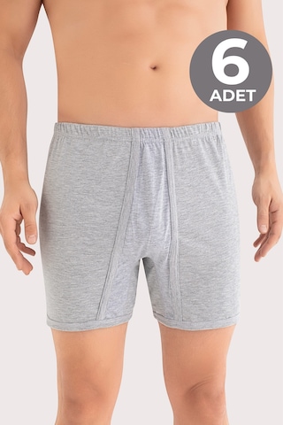 Arma Yıldız Erkek Paçalı Külot Boxer 6'lı Paket Gri %100 Pamuk Penye Gri