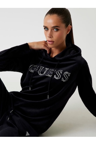 Guess Yapay Elmas Taşlı Logolu Kadın Sweatshirt V4rq25k0232 Siyah