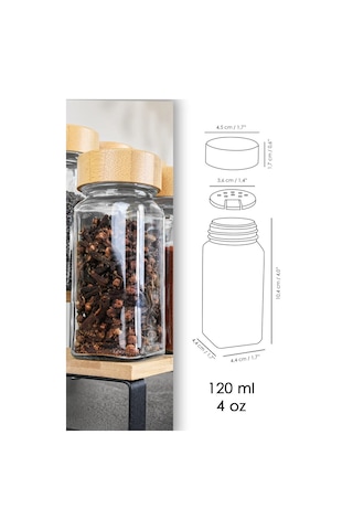 Kapris12'li Bambu Kapaklı Kare Formlu Cam Baharatlık Seti 120 ml / 16 Adet Etiket Hediye
