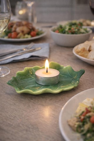 Yaprak Formlu Seramik Mumluk Dekoratif Tealight Mumluk, Yemek Masası & Ev Dekoru Yeşil Yeşil