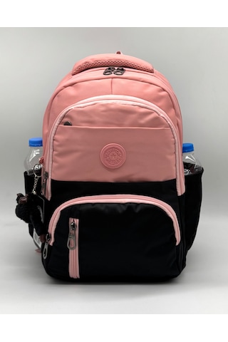 Suya Dayanıklı Pudra-siyah İlk Okul Çantası 3'lü Seti Unisex Çocuk Sırt İlkokul Çantası 8010 Pembe