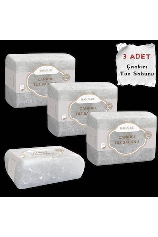 Hanzade Bitkisel Çankırı Tuz Sabunu 300-350 Gr X 3 Adet Zengin Mineralli Doğal Saf Çankırı Kaya Tuzu Sabunu Acı Badem