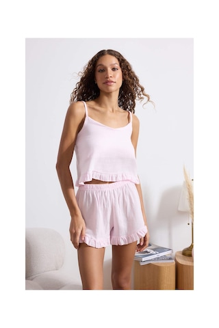 Laperissa Pembe %100 Pamuklu Fırfırlı Müslin Kumaş Dokuma Pijama Takımı Laperissa Pembe %100 Pamuklu Fırfırlı Müslin Kumaş Dokuma Pijama Takımı