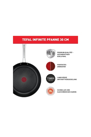 Tefal Infinite İndüksiyonlu Tava 30 Cm, Yapışmaz Kaplamalı Kızartma Tavası, İdeal Kızartma Sıcaklığında Termal Sinyal, Temizlemesi Kolay, Her Tür Sobaya Uygun, Birinci Sınıf Paslanmaz Çelik, H81507 Siyah