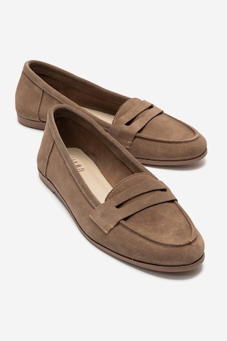 Luvi Shoes F02 Vizon Bej Süet Hakiki Deri Kadın Loafer Ayakkabı