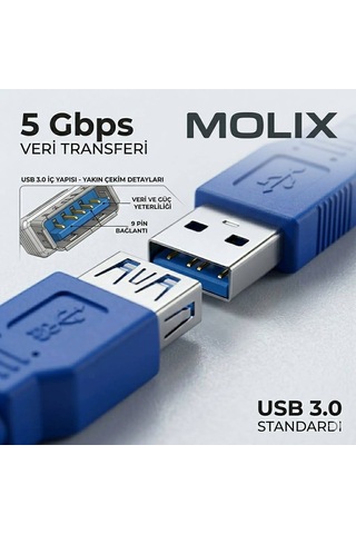 Molix MX-1701 USB 3.0 Uzatma Kablosu 1 Metre - 5Gbps High Speed Dişi/Erkek Port Uzatıcı