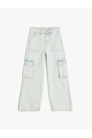 Koton Geniş Paça Cepli Kargo Kot Pantolon Lıght Indıgo 5skg40058ad Açık Mavi
