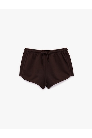 Koton Slim Fit Beli Bağcıklı Biyeli Mini Şort Kahverengi 6sal40105ık Kahve