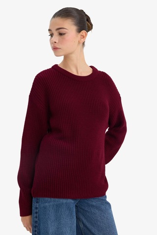 Defacto Regular Fit Bisiklet Yaka Selanik Kumaş Triko Kazak H6905az25wnbr196 Bordo-br196