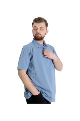 Mode Xl Battal Beden Erkek Tshirt Polo Yaka Cepli Klasik Pike 20552 Mavi 001