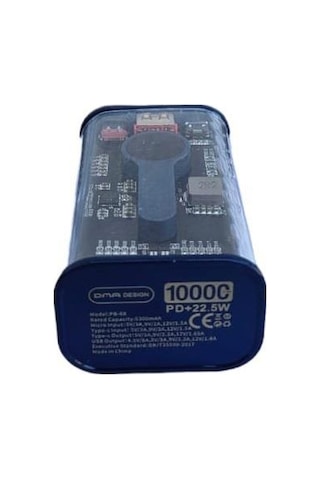 22.5w Pd Hizli 10000 Mah Digital Şeffaf Tasarimli Powerbank Mavi