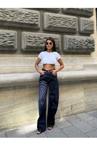 Out Of Standart Kadın Extra Wide Leg Yüksek Bel Geniş Paça Jean Pantolon Mavi