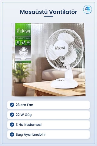Masaüstü Vantilatör 23 Cm 22 W 3 Hız Ayarlı Beyaz Ofis Ev Serin T