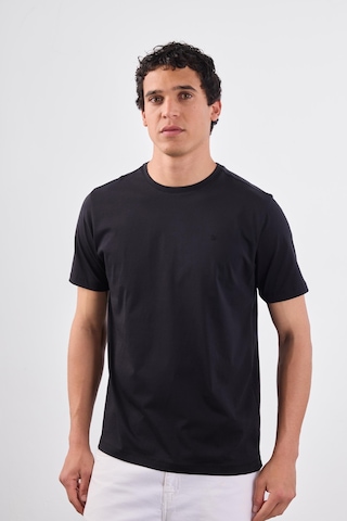Dufy Siyah Bisiklet Yaka Pamuklu Düz Renk Slim Fit Erkek T-shirt Siyah
