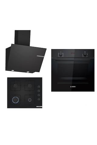 Bosch HBF512BB1T - POP6C6P30O - DWK66PJ60T Siyah Ankastre Set