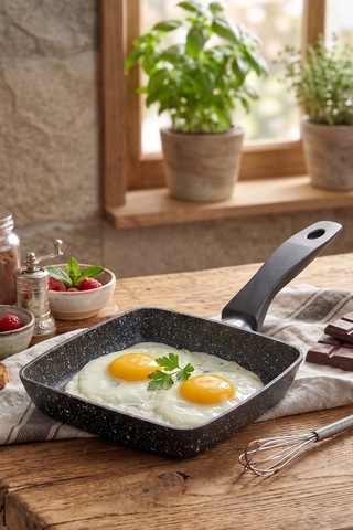 12 Cm Yanmaz Yapışmaz Kare Döküm Mini Sos Tavası Siyah