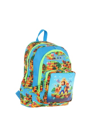 Kaukko Kids Üç Bölmeli Mavi Yeşil - Craft Baskılı Erkek Çocuk Okul Ve Günlük Sırt Çantası - L5280 Mavi - Yeşil