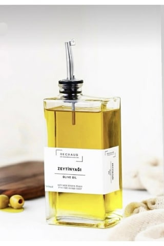 Cam Yağdanlık Seti 2 Li 500 Ml, Sızdırmaz Kapaklı, Etiketli Şişe Gümüş