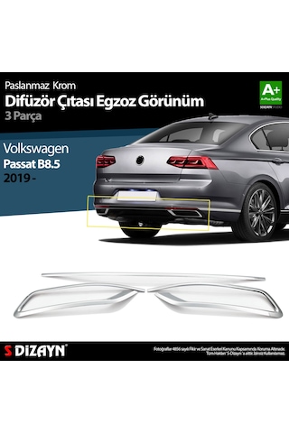 S-Dizayn Vw Passat B8.5 Krom Egzoz Görünümü Difüzör Çıtası 3 Parç