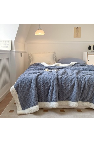 Hqgoodstore Yeni Ev Basit Düz Renk Kalınlaştırılmış Kuzu Kadife Çift Yumuşak Tek Battaniye Göl Mavisi 150 200cm Mavi