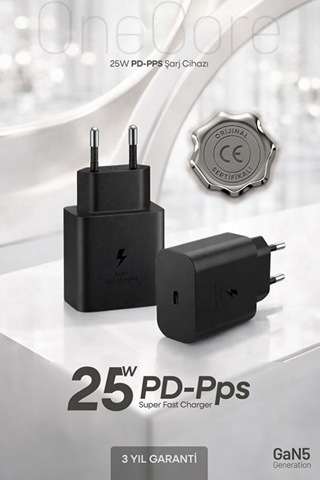 25w Usb-c Pd-pps Super Hız Şarj Adaptörü Siyah Kablosuz 3 Yıl li