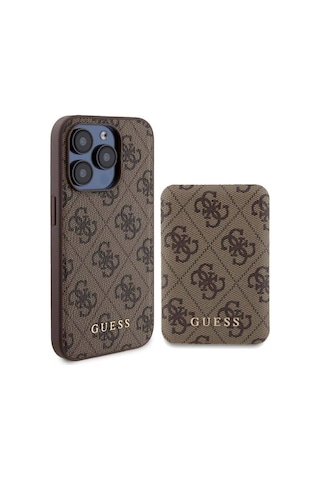 Apple Uyumlu iPhone 14 Pro Kılıf Guess Lisanslı Magsafe Özellikli Kapak + Powerbank 5000mah Kahverengi
