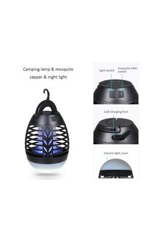 Hangfox Siyah Kamp Işığı Ve Musluk Öldürücü 2-in-1, Ipx6 Su Geçirmez, 365nm Işık, 3 Aydınlatma Modu, 2200mah Pil İle Taşınabilir Dış Mekan Aleti Çok Renkli