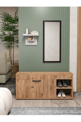 Ayakkabılık Çok Amaçlı Kapaklı Dolabı 90 Cm Modern Ayakkabı Dolabı Raflı Organizer 190 Atlantik Çam Çok Renkli