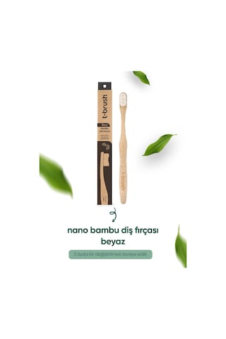 Tbrush Nano Doğal Bambu Vegan Diş Fırçası - Ultra Soft Beyaz Paslanmaz Çelik Dil Temizleyici