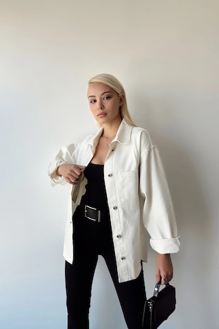 Ekru Çift Cepli Yıkamalı Denim Gömlek Ceket Bcdf-235403 Çok Renkli