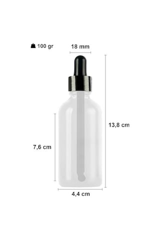 100 Ml Metal Kapaklı Damlalık Dropper Şişesi Serum 100 Cc Cam Şişe 6 Adet Siyah Kapak, Şeffaf Genel