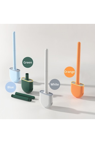 Vkemall Duvar Takılı Tuvalet Fırçası, Tpr Yumuşak Uç, Tam Temizlik, Su Geçirmez, Kolay Kurulum, Banyo Organizer Yeşil