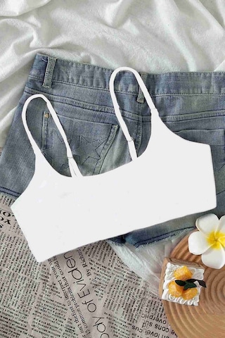 Angelsin Ayarlanabilir Askılı Şık Tasarım Bikini Üstü Beyaz 001