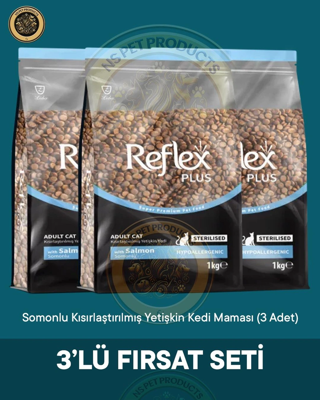 Reflex Plus Somonlu Kısırlaştırılmış Yetişkin Kedi Maması 3 x 1 KG