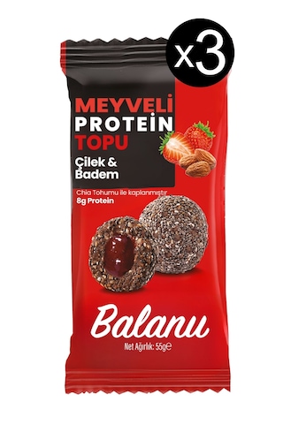 Meyveli Çilekli & Bademli Protein Topları 55gr X3 Adet