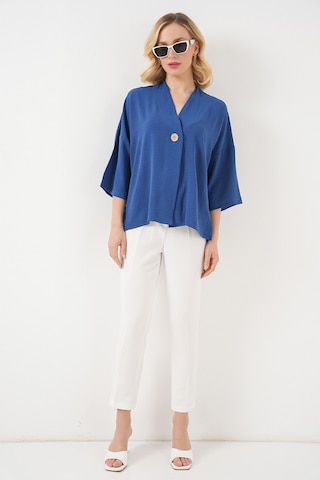 Bigdart Kadın Kısa Kol Oversize Kimono 5969 - İndigo