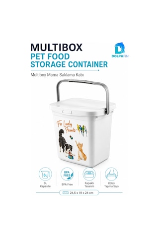 Multibox 6 L Kapaklı Kedi Köpek Mama Saklama Kabı Taşıma Saplı Bpa Free
