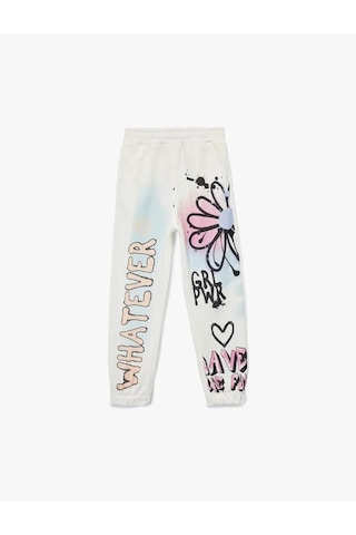 Koton Şardonlu Beli Lastikli Baskılı Jogger Ekru Kız Çocuk Eşofman Altı 6wkg40049ak Ekru