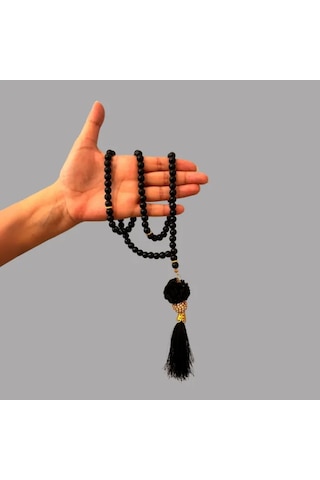 Uretti - Gül 4612 - El Yapımı Püsküllü İnci Tesbih 99'lu - Siyah Siyah