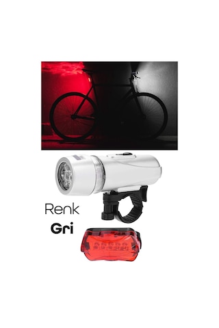 Ön-arka Set Bisiklet Feneri Pilli 500 Lümen 3 Mod Flaşörlü Bisiklet Farı Led Işık Gri 4414 Gri