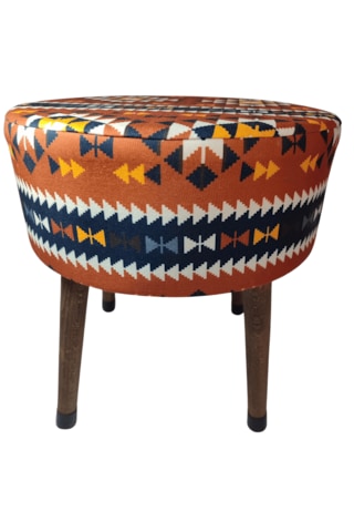 Ustaagac Puf Koltuk Bench Tabure Anadolu Kilim Al- Ahşap Ayaklı Altın - Turuncu